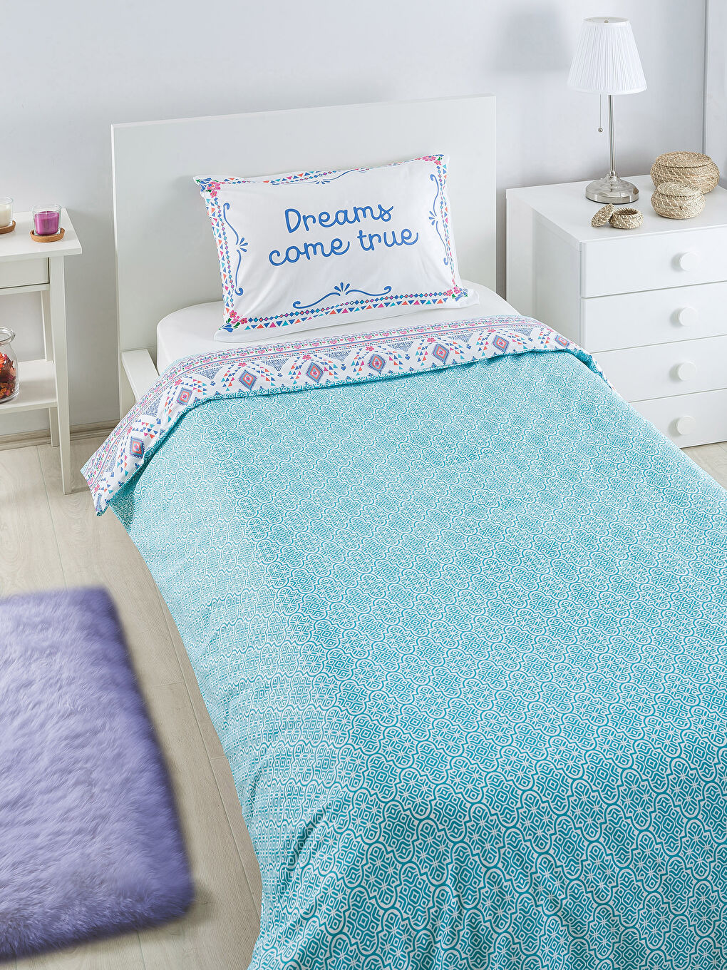 طقم غطاء لحاف مفرد أزرق فاتح-1