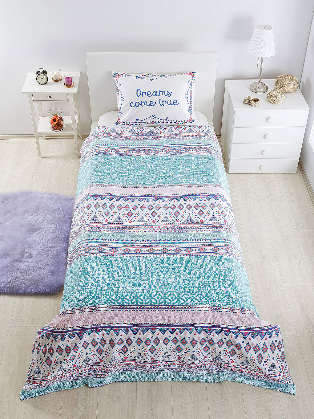 طقم غطاء لحاف مفرد أزرق فاتح-2