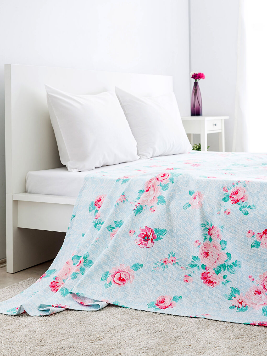 Mavi Baskılı Çift Kişilik Pike