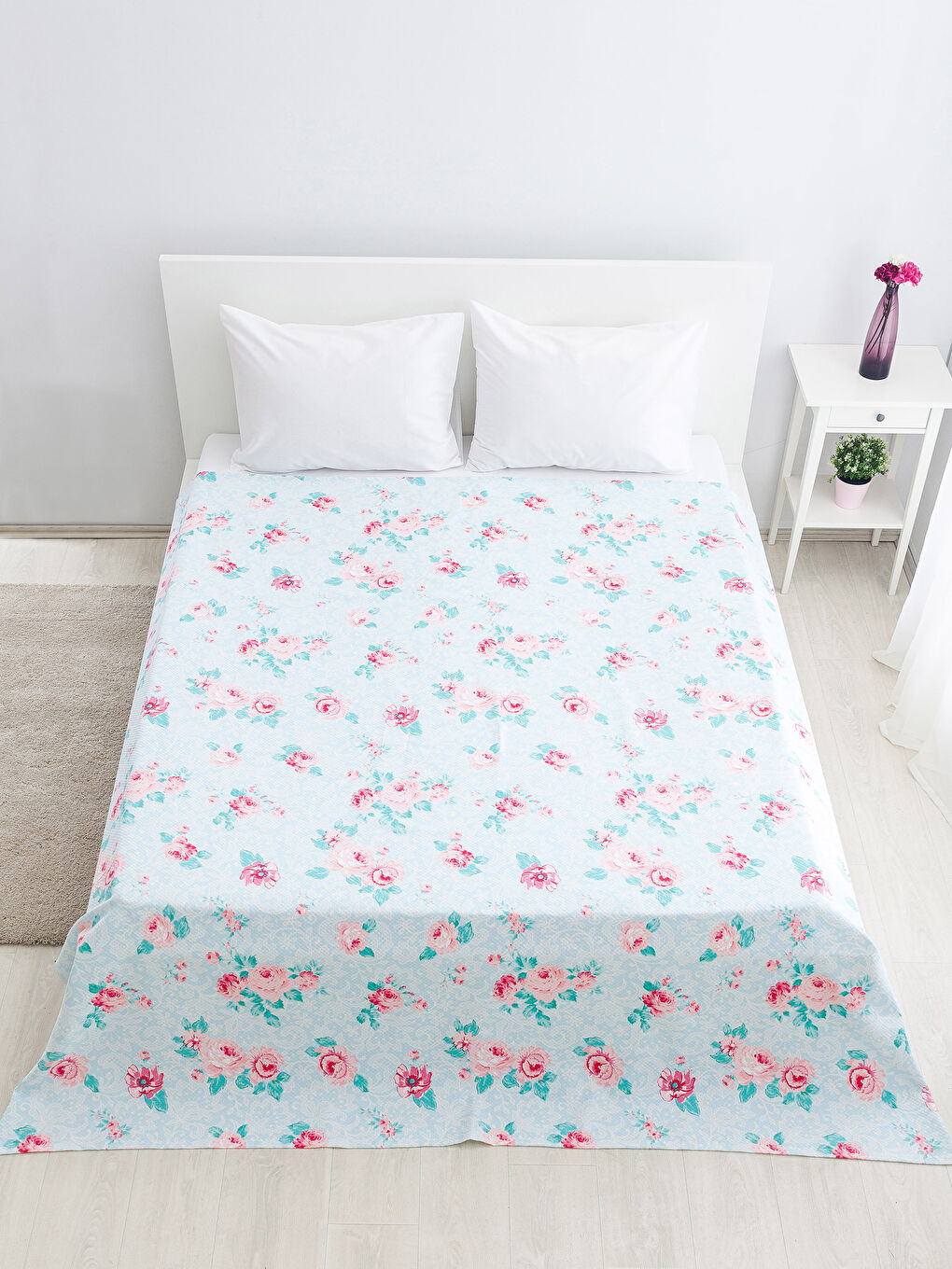 Mavi Baskılı Çift Kişilik Pike-1