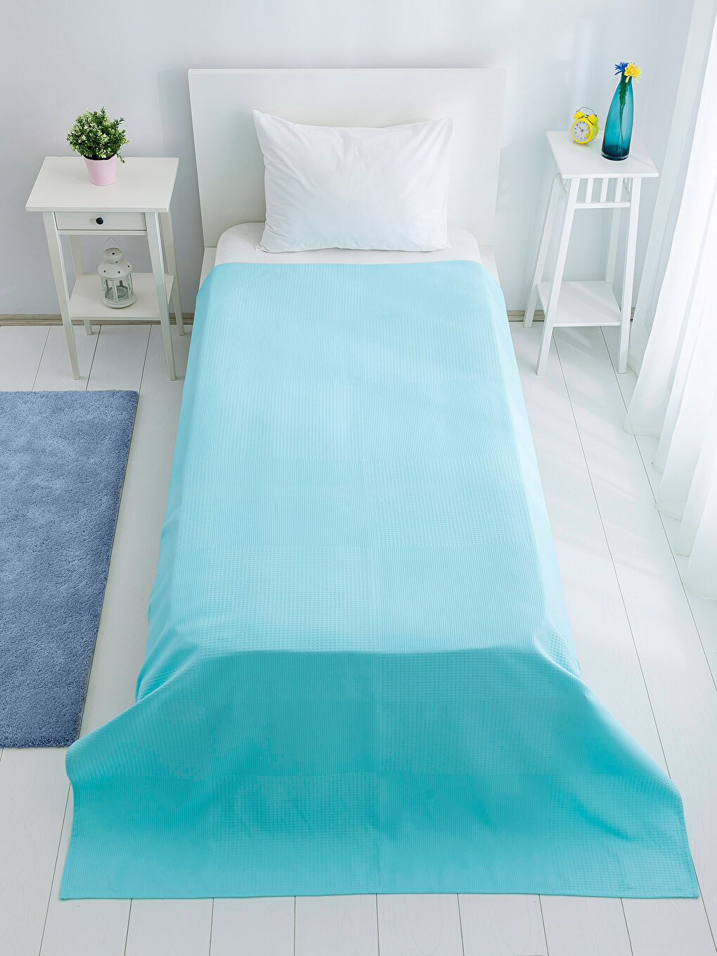 Açık Turkuaz Tek Kişilik Pike-1