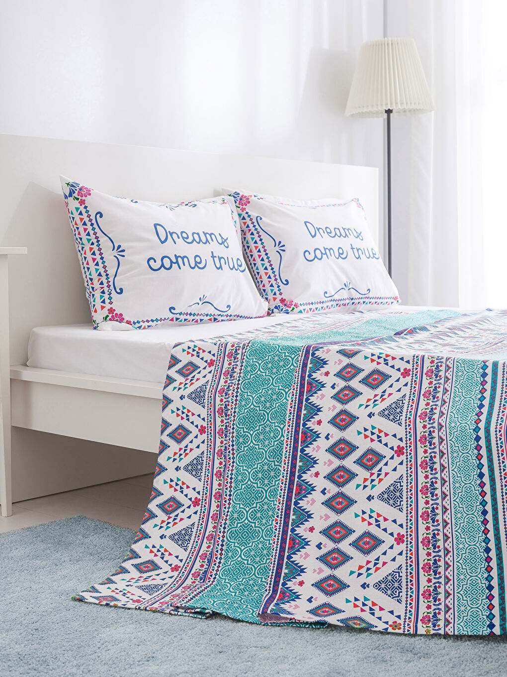 Mavi Baskılı Çift Kişilik Pike