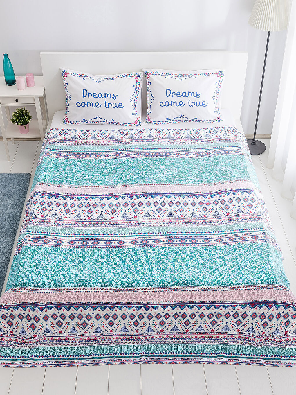 Mavi Baskılı Çift Kişilik Pike-1