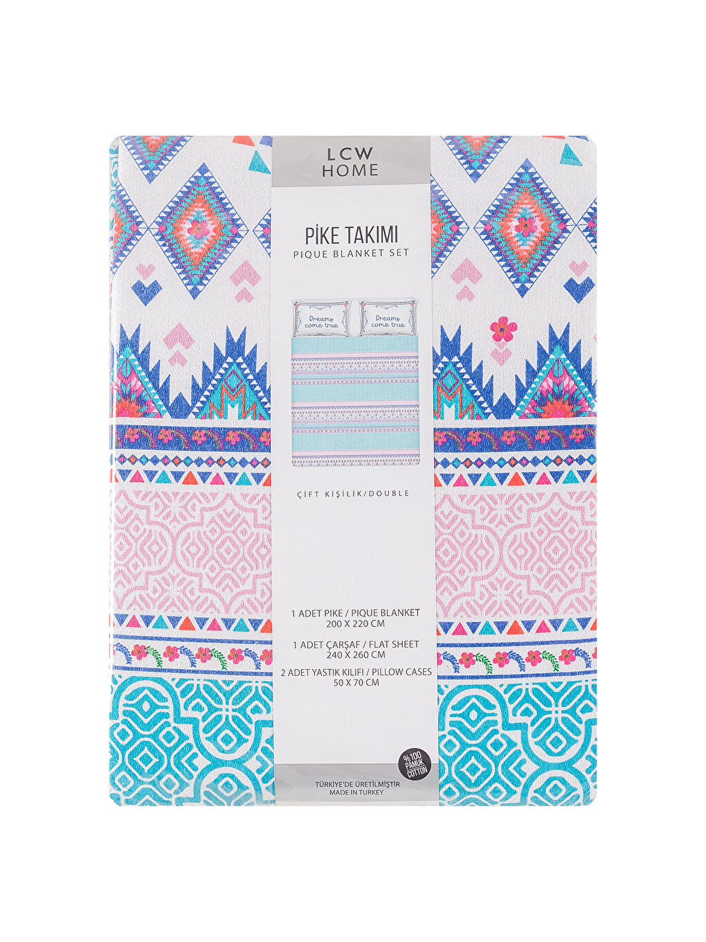 Mavi Baskılı Çift Kişilik Pike-4