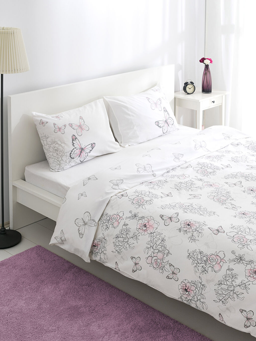 Gri Baskılı Çift Kişilik Nevresim Seti