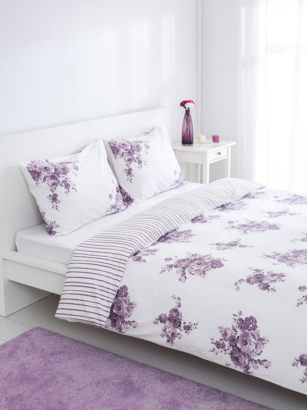 Mor Baskılı Çift Kişilik Nevresim Seti