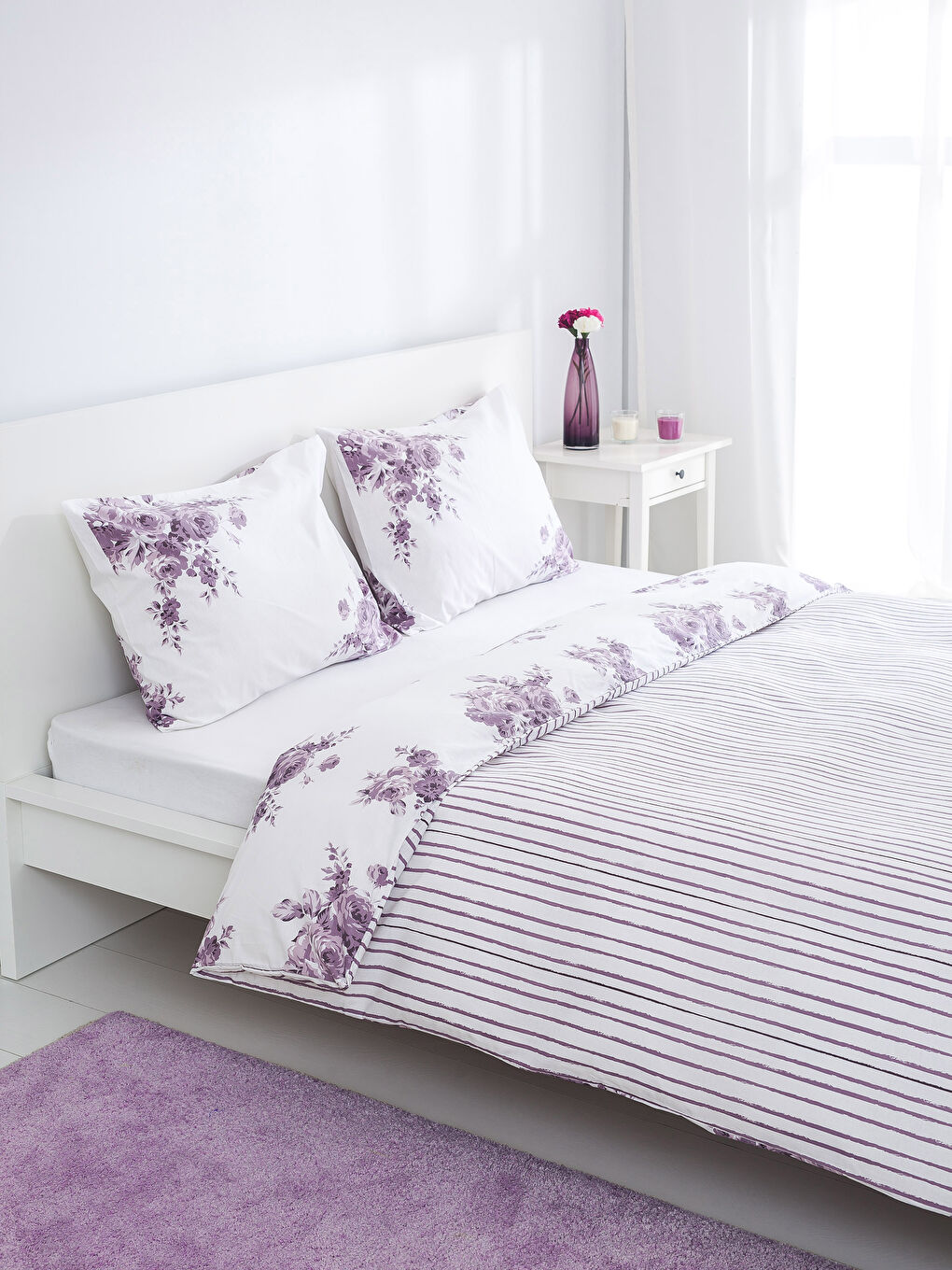 Mor Baskılı Çift Kişilik Nevresim Seti-1