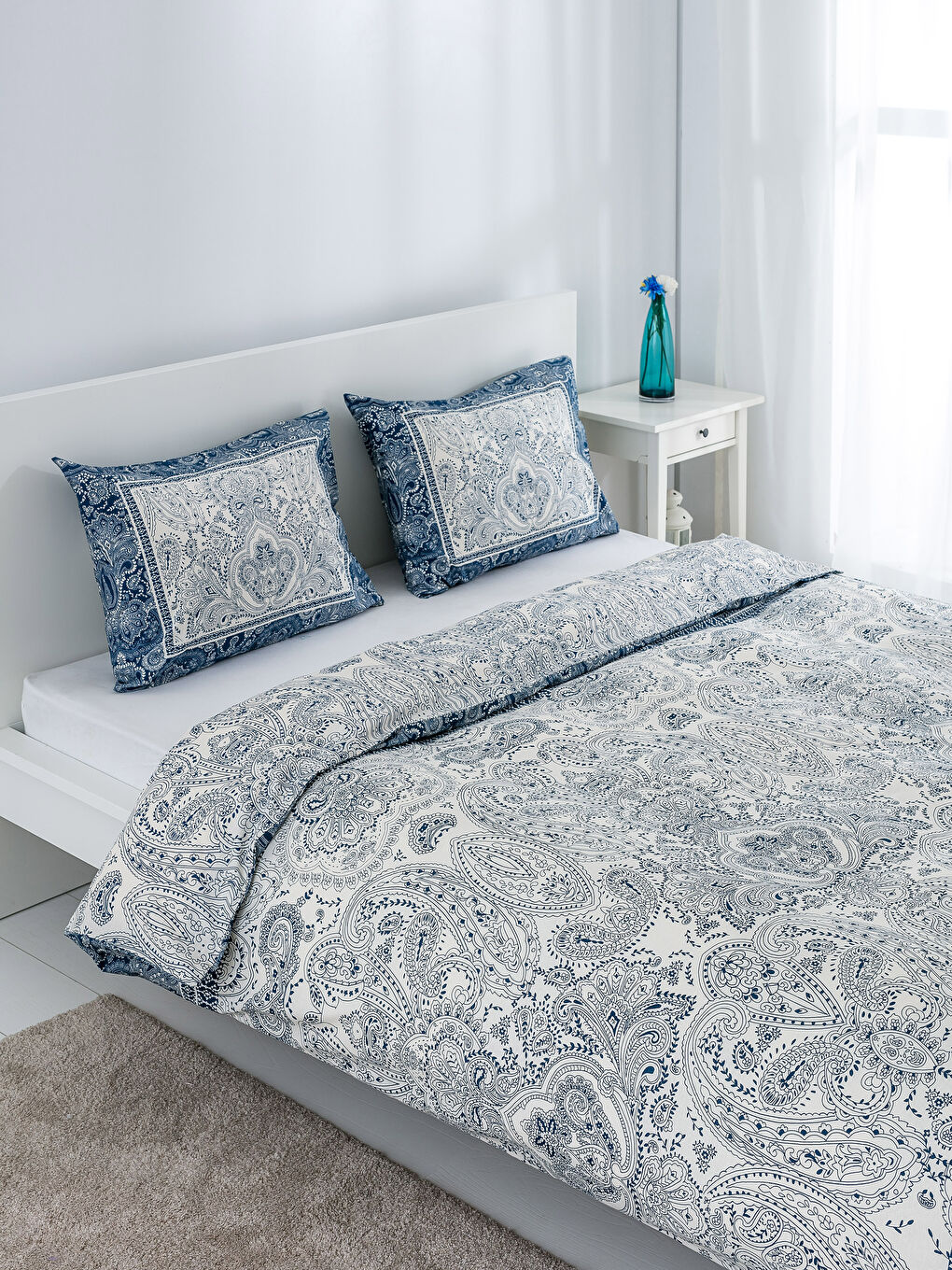 Lacivert Baskılı Çift Kişilik Nevresim Seti