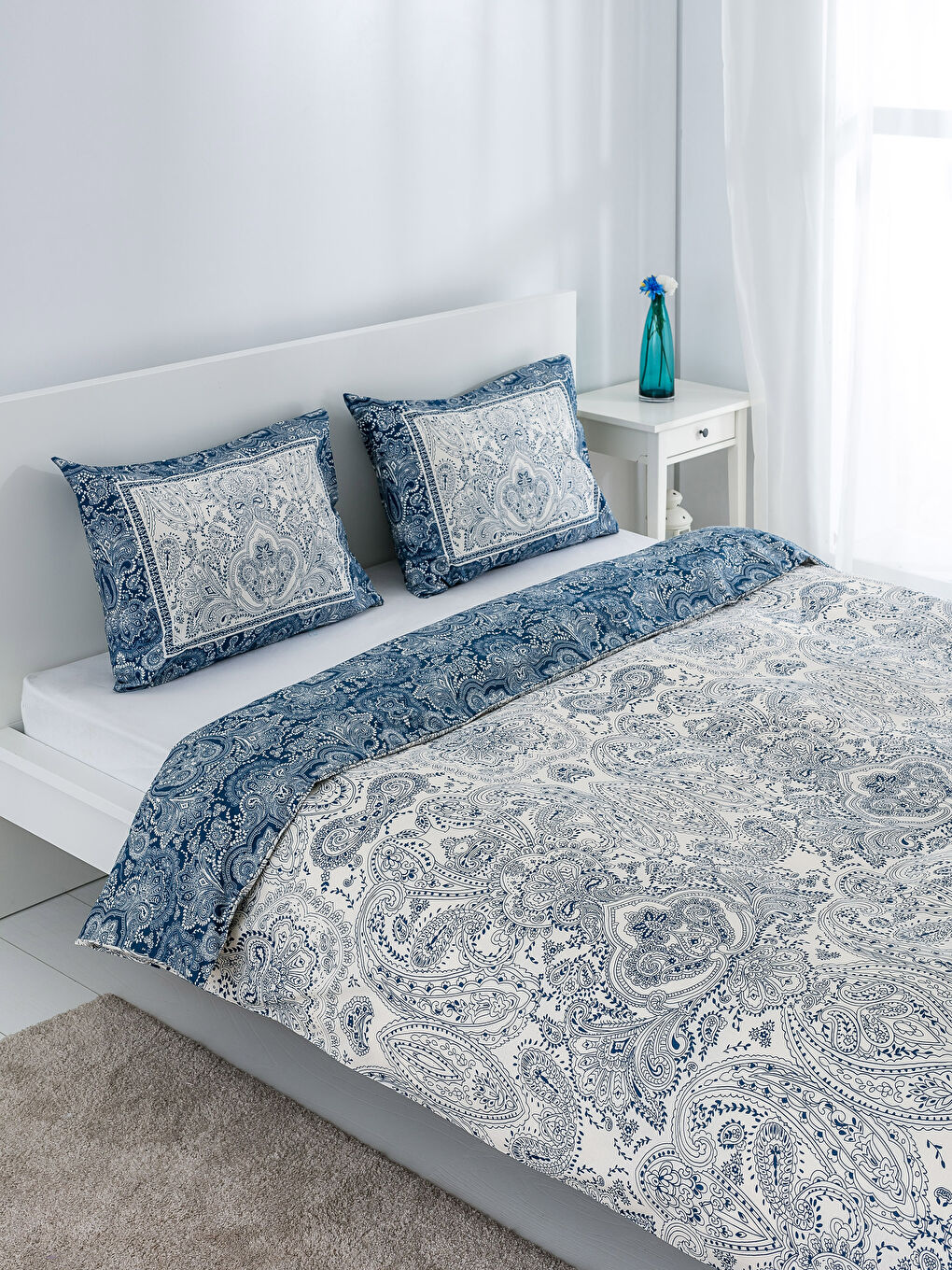 Lacivert Baskılı Çift Kişilik Nevresim Seti-1