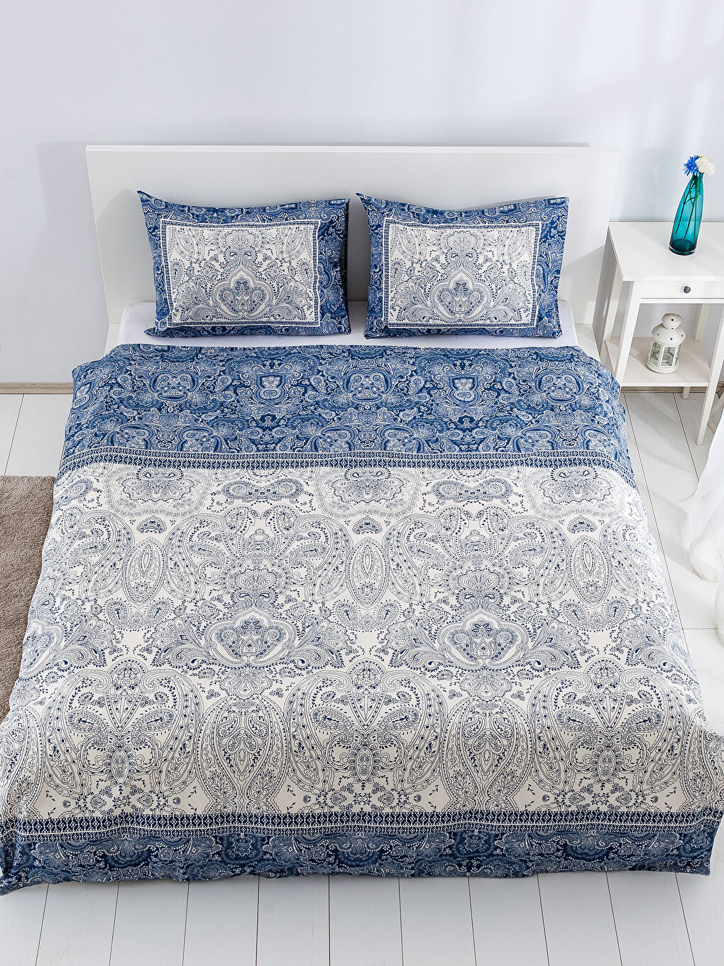 Lacivert Baskılı Çift Kişilik Nevresim Seti-2