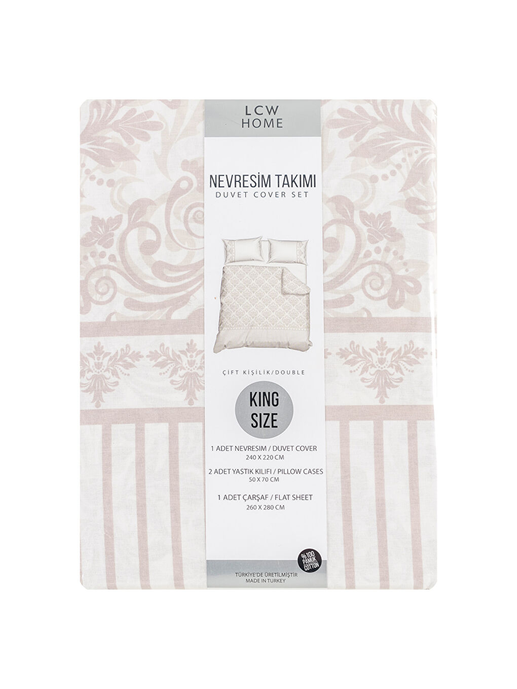 Ekru Baskılı Çift Kişilik Nevresim Seti-5