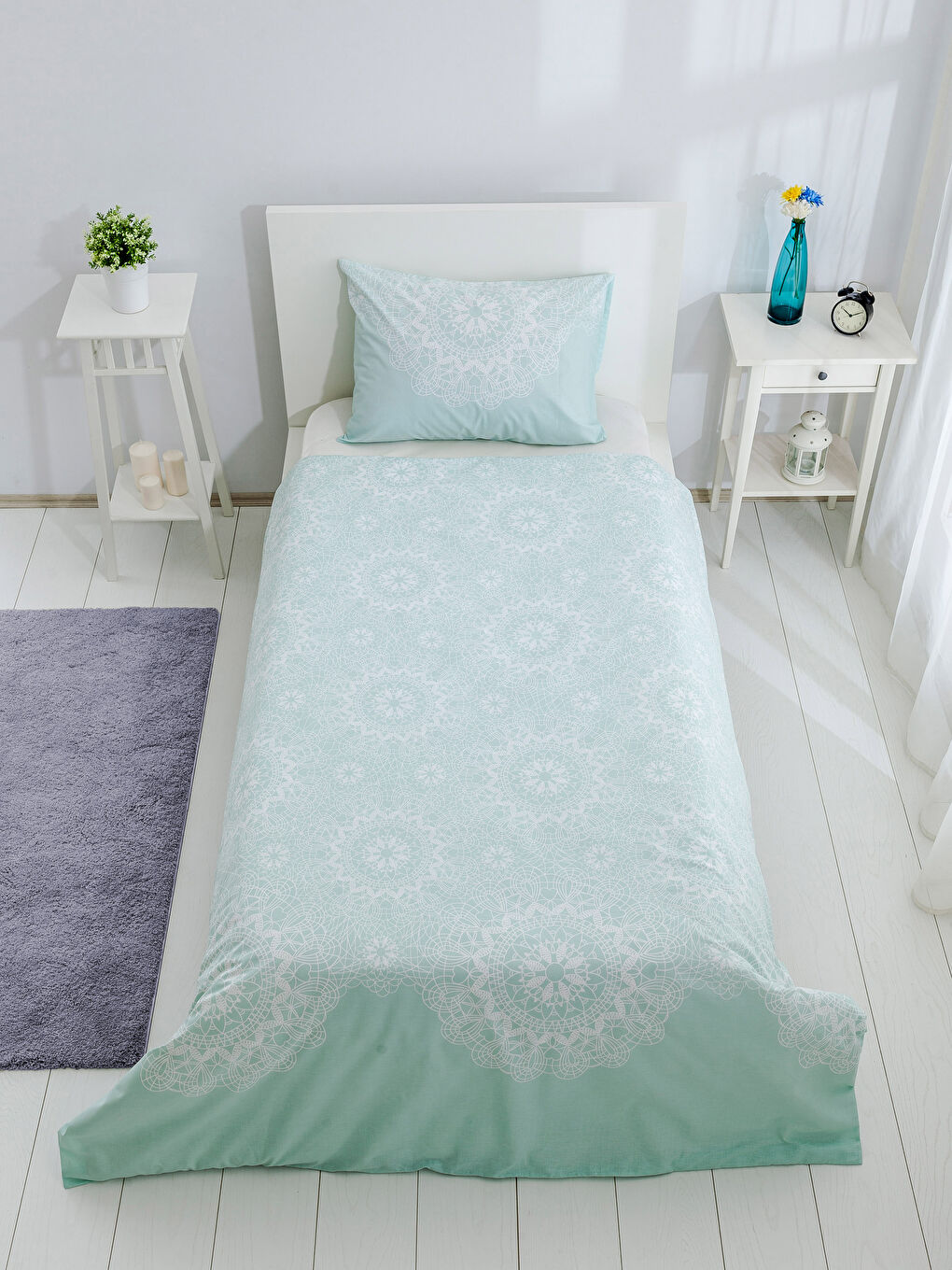 Mavi Baskılı Tek Kişilik Nevresim Seti-1