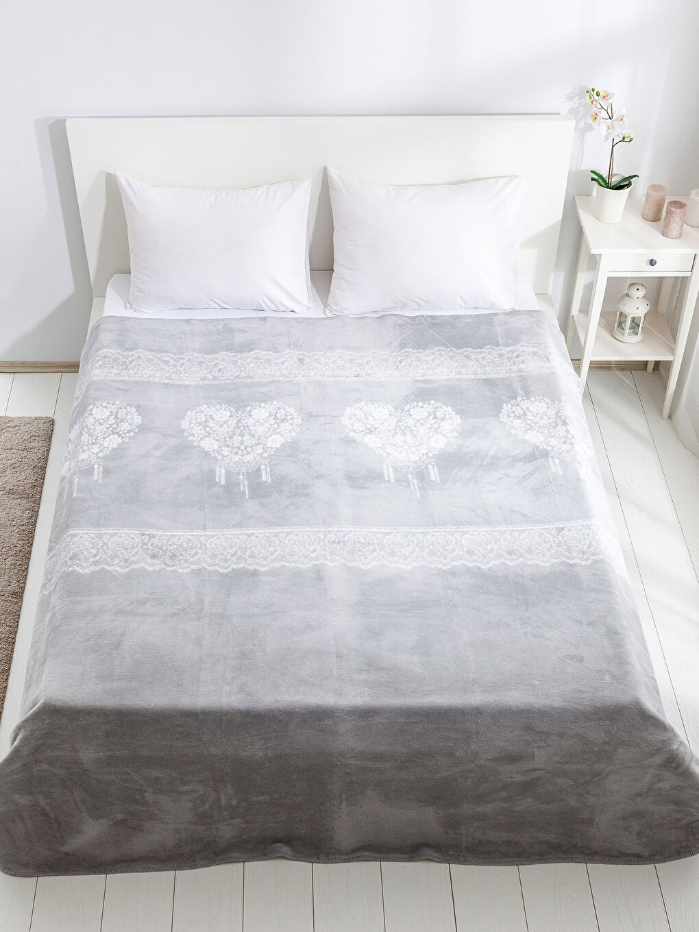 Gri Baskılı Çift Kişilik Battaniye-1