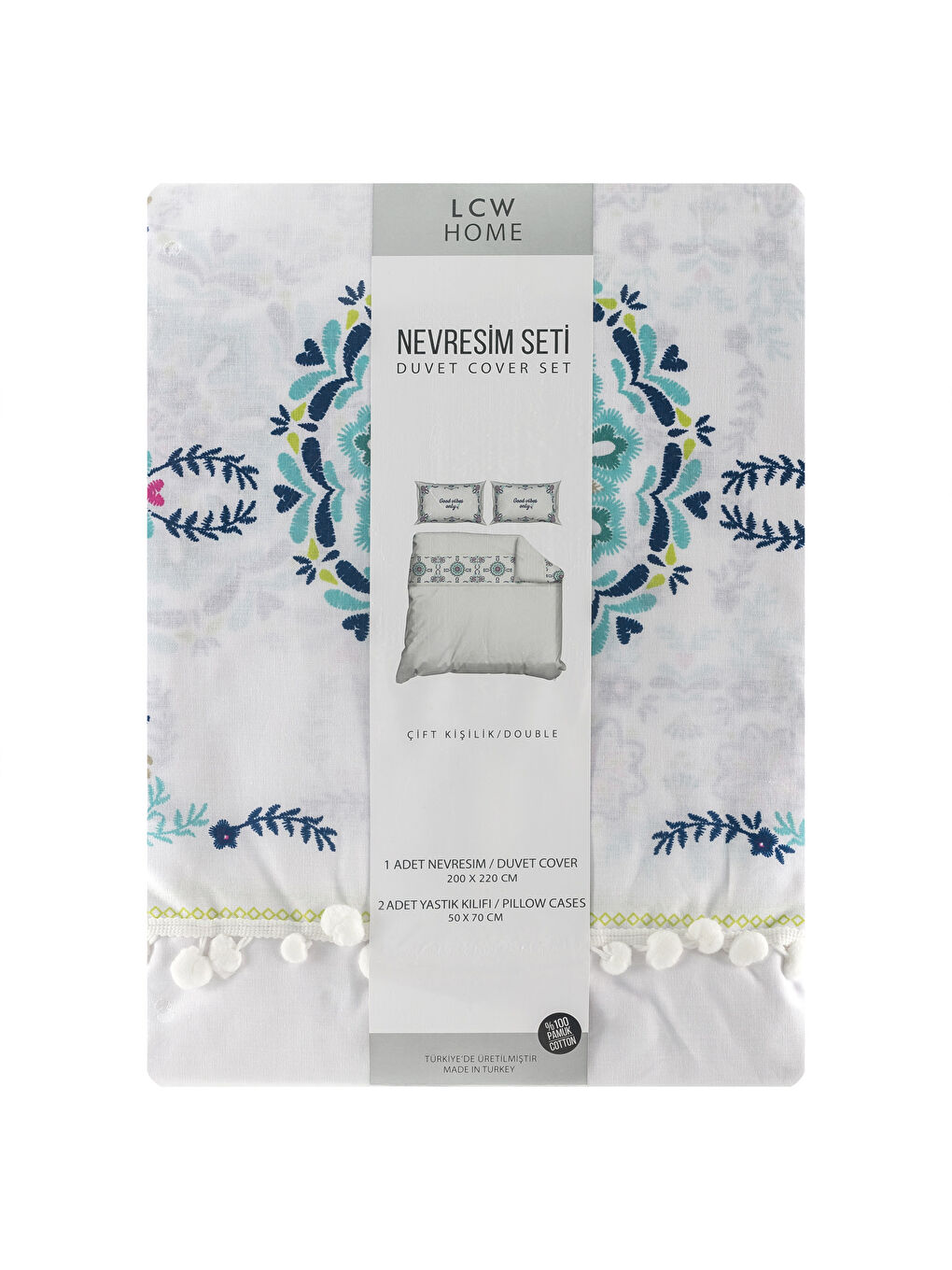Beyaz Baskılı Çift Kişilik Nevresim Seti-5