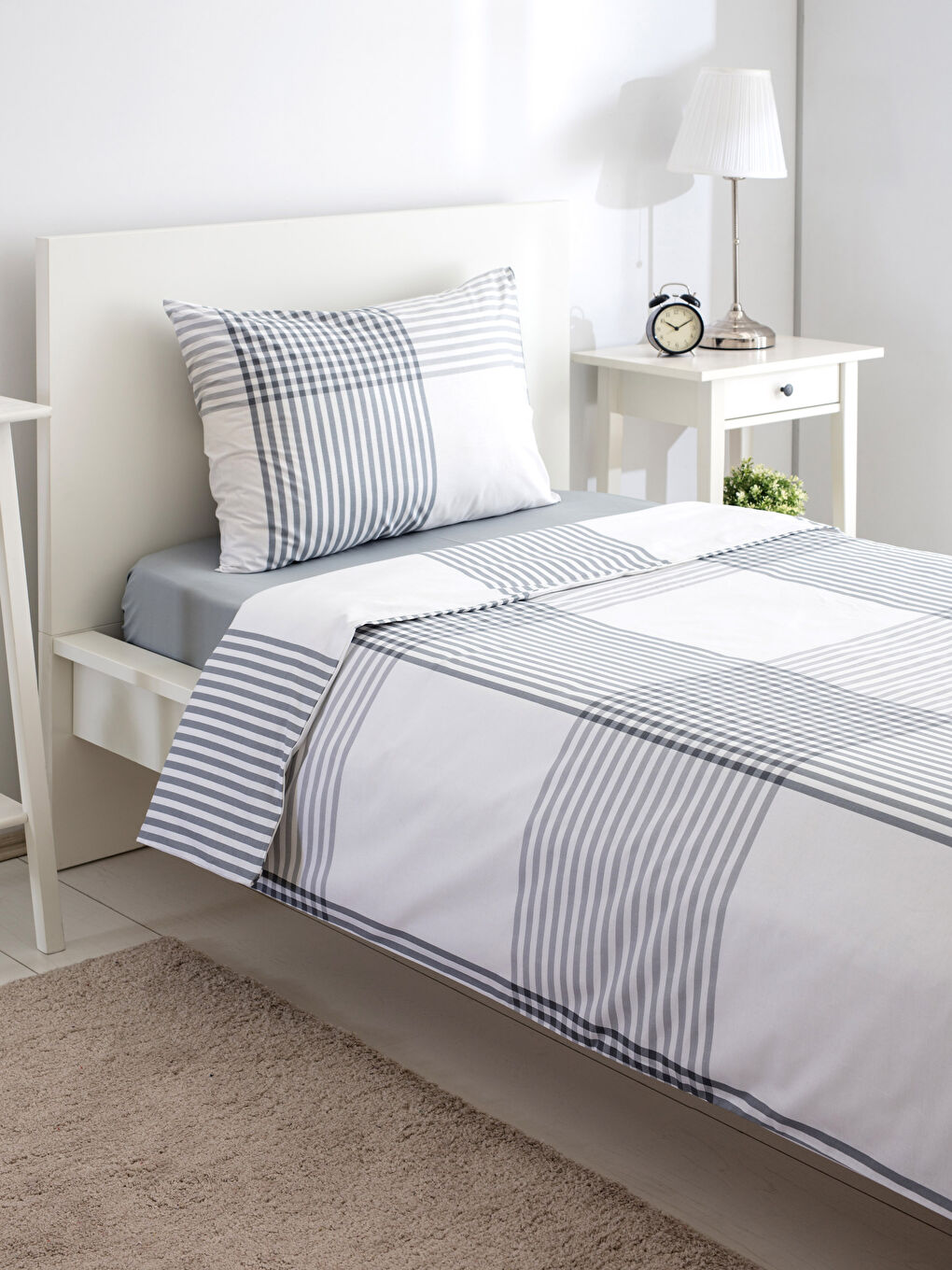 GREY Single Bed Duvet Cover Full Set