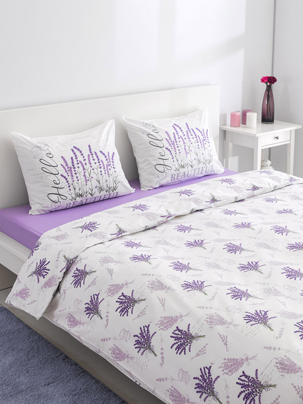 Lila Baskılı Çift Kişilik Nevresim Takımı