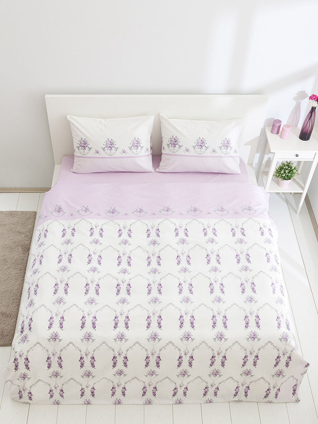 Mor Baskılı Çift Kişilik Nevresim Takımı-1