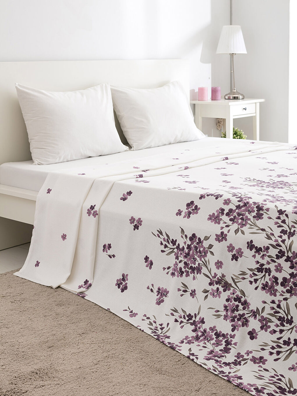 Mor Baskılı Çift Kişilik Pike