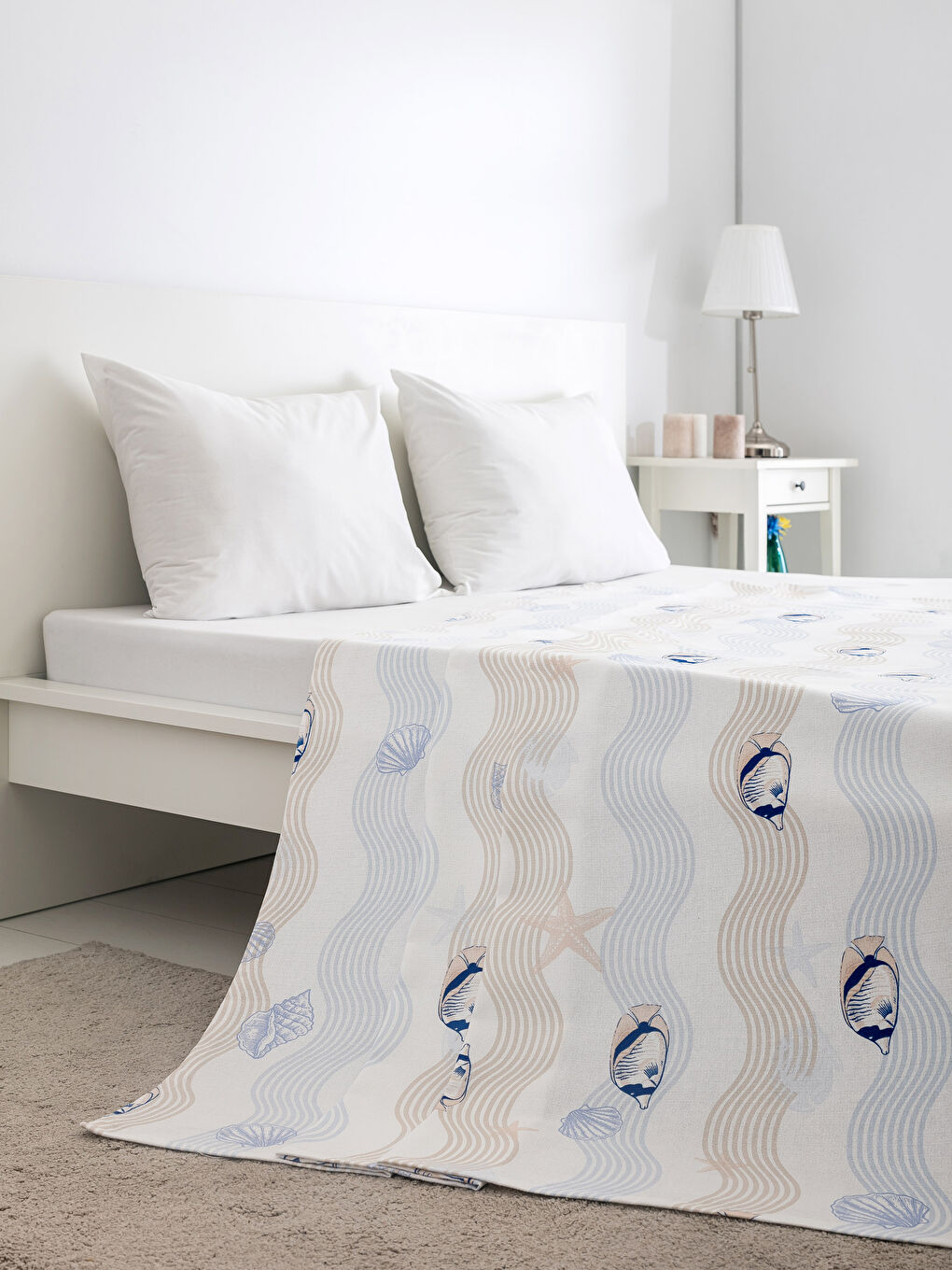 Mavi Baskılı Çift Kişilik Pike