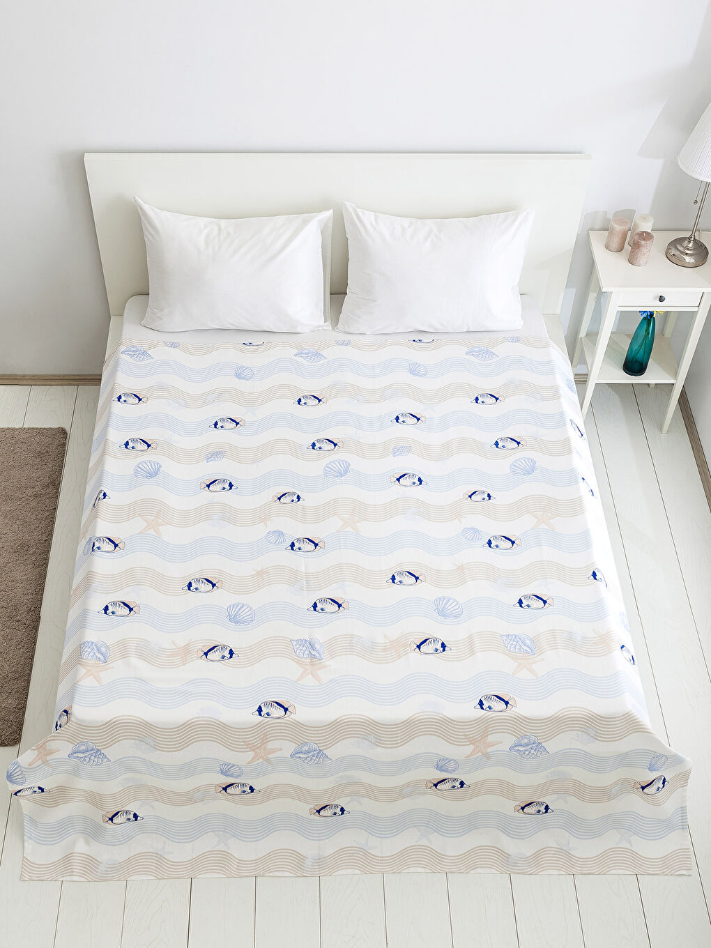 Mavi Baskılı Çift Kişilik Pike-1