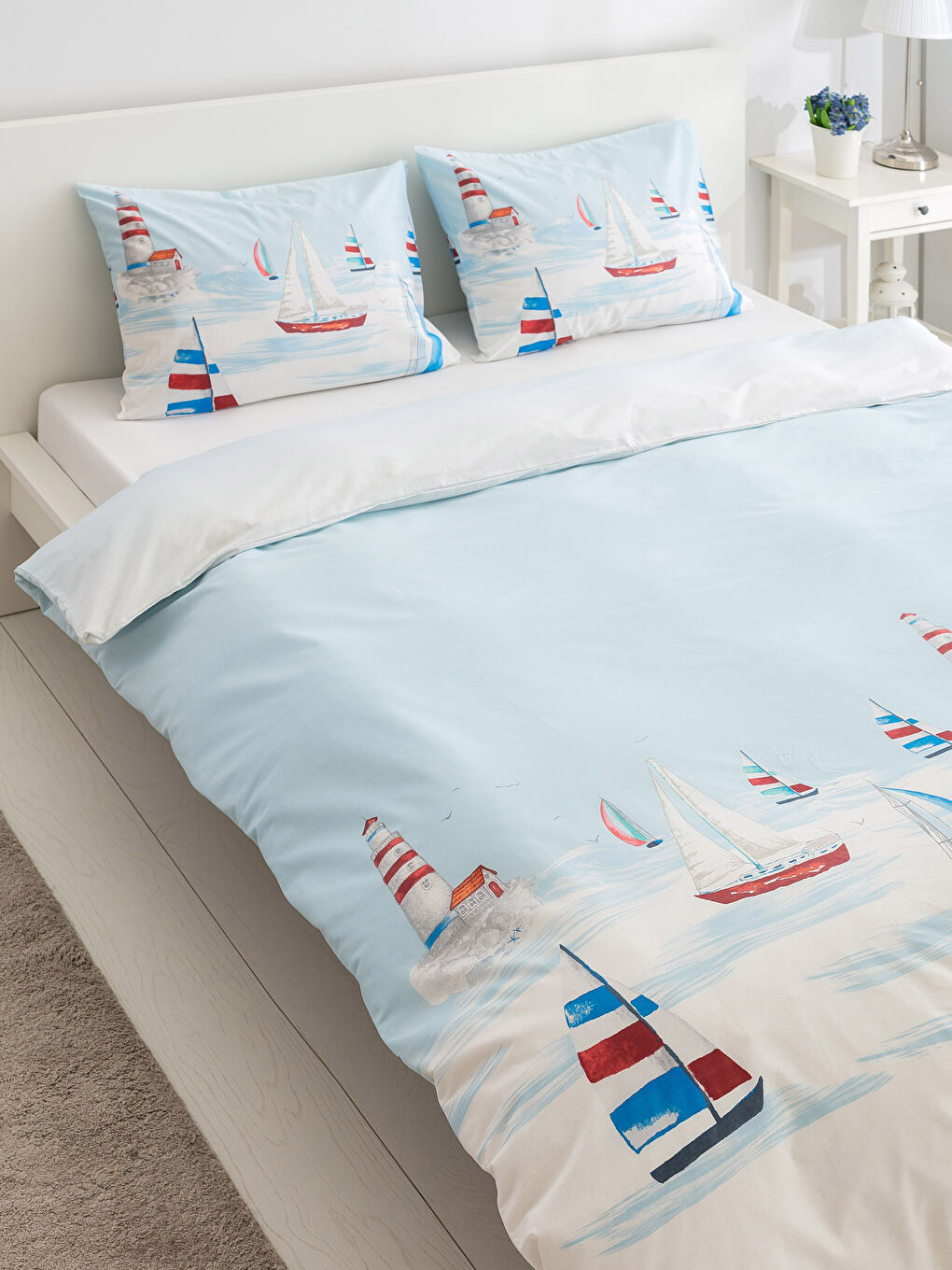 Mavi Baskılı Çift Kişilik Nevresim Seti