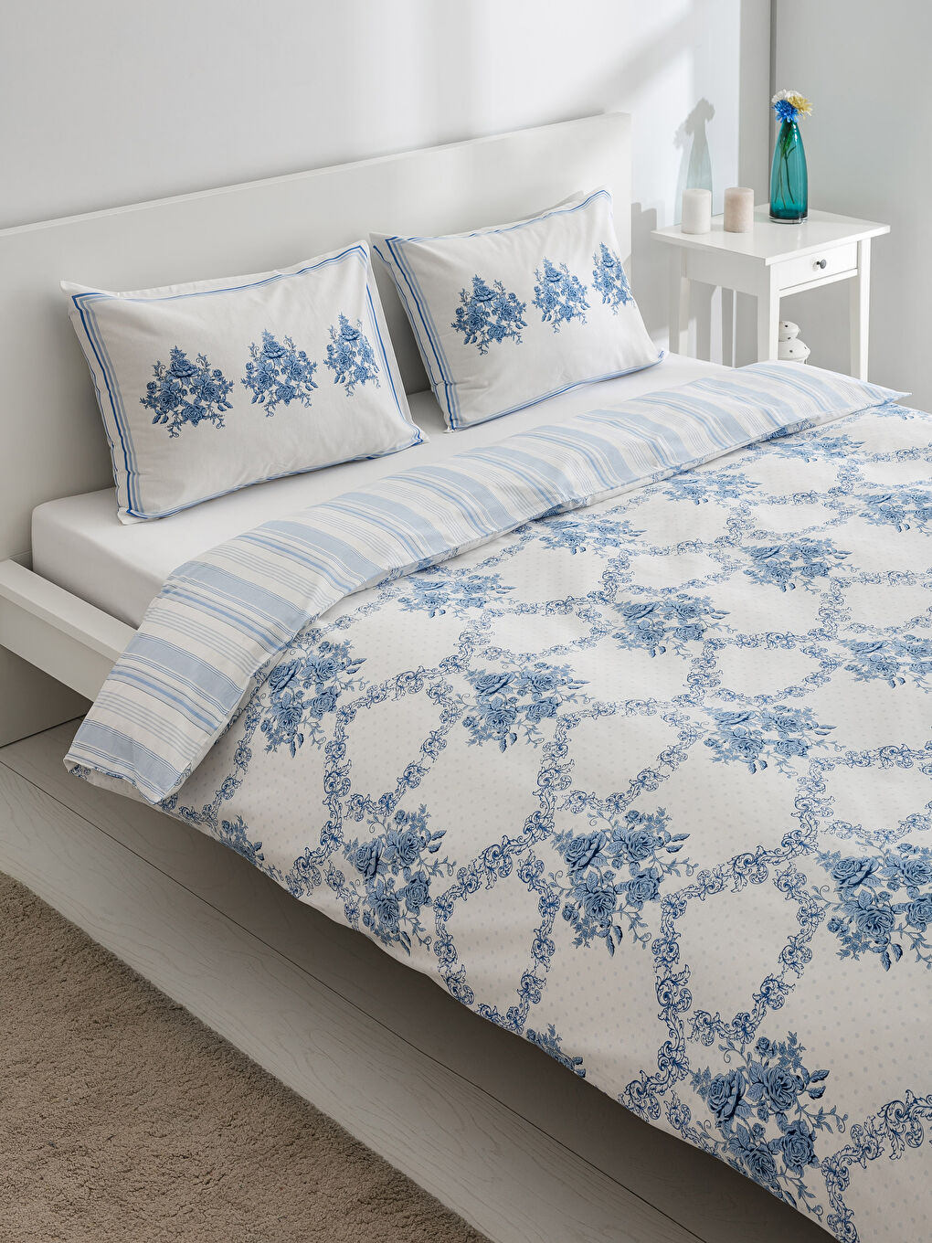 Mavi Baskılı Çift Kişilik Nevresim Seti