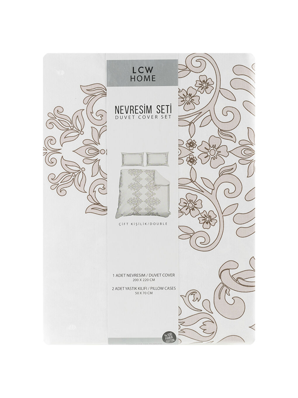 Ekru Baskılı Çift Kişilik Nevresim Seti-4