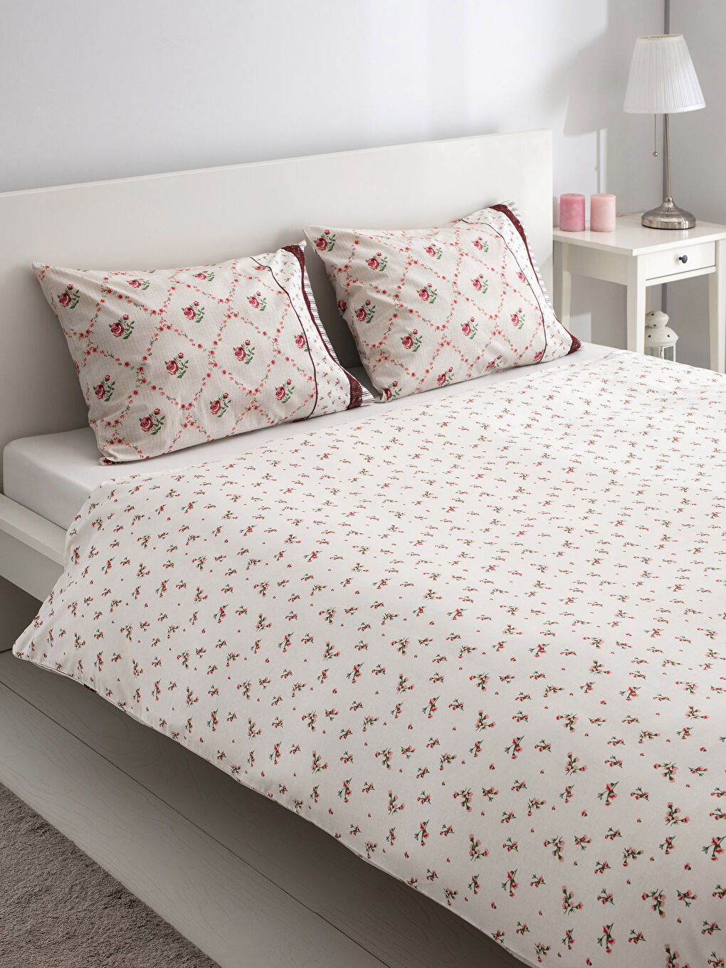 Bordo Baskılı Çift Kişilik Nevresim Seti-1