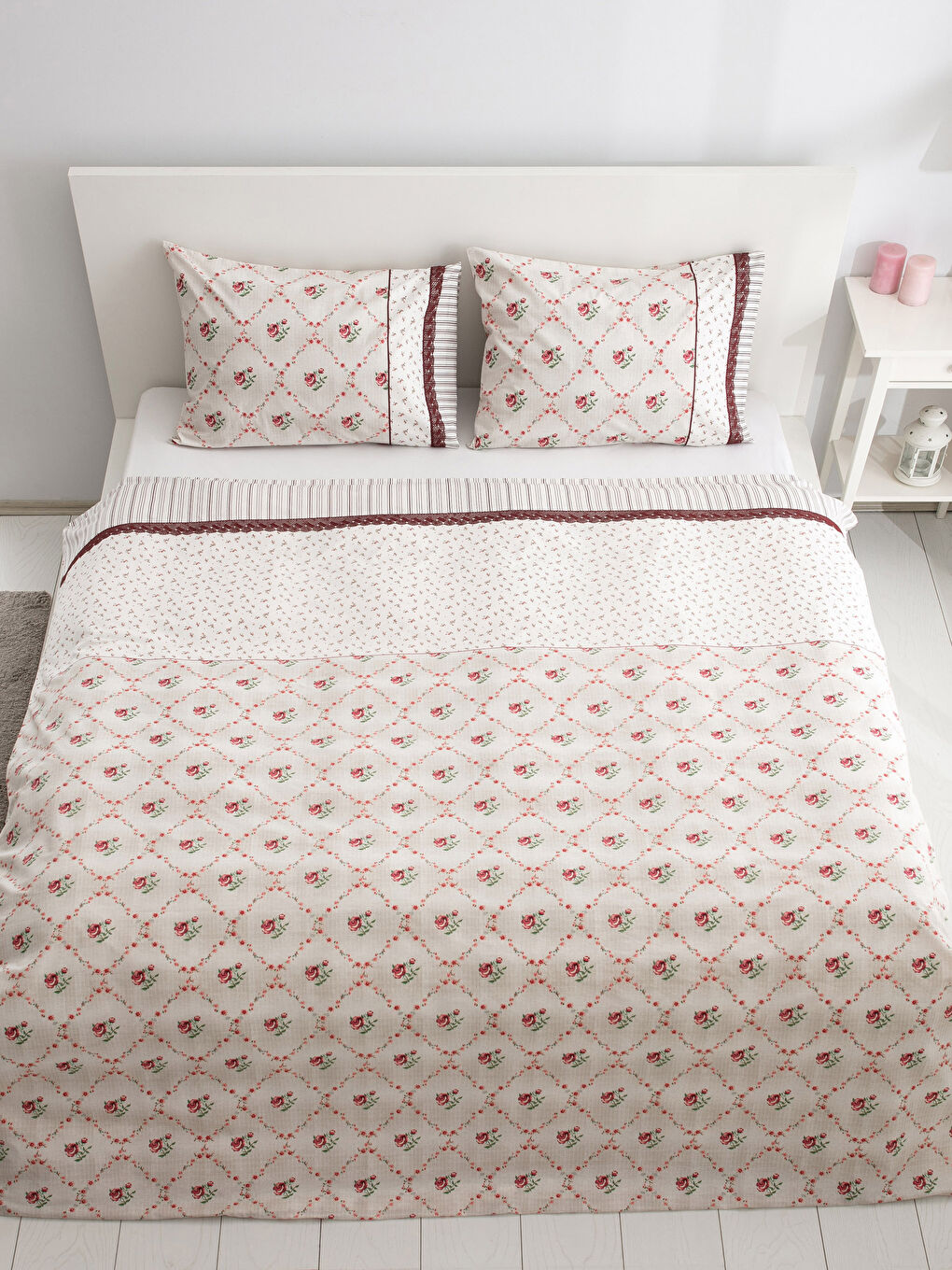 Bordo Baskılı Çift Kişilik Nevresim Seti-2