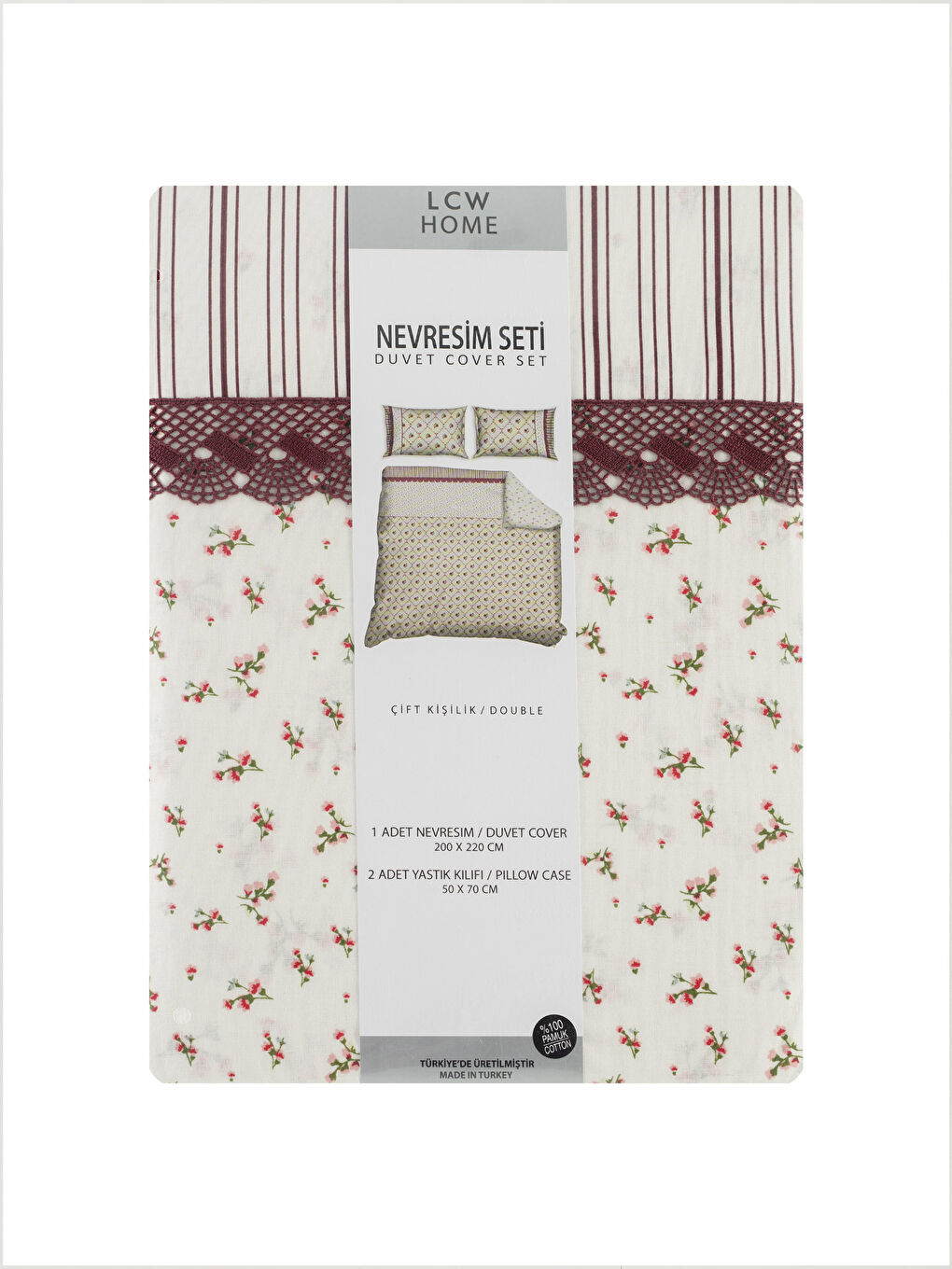 Bordo Baskılı Çift Kişilik Nevresim Seti-5