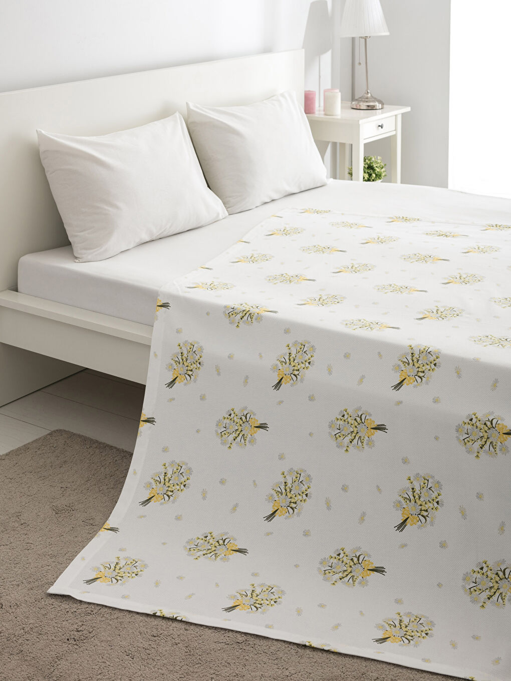 Sarı Baskılı Çift Kişilik Pike