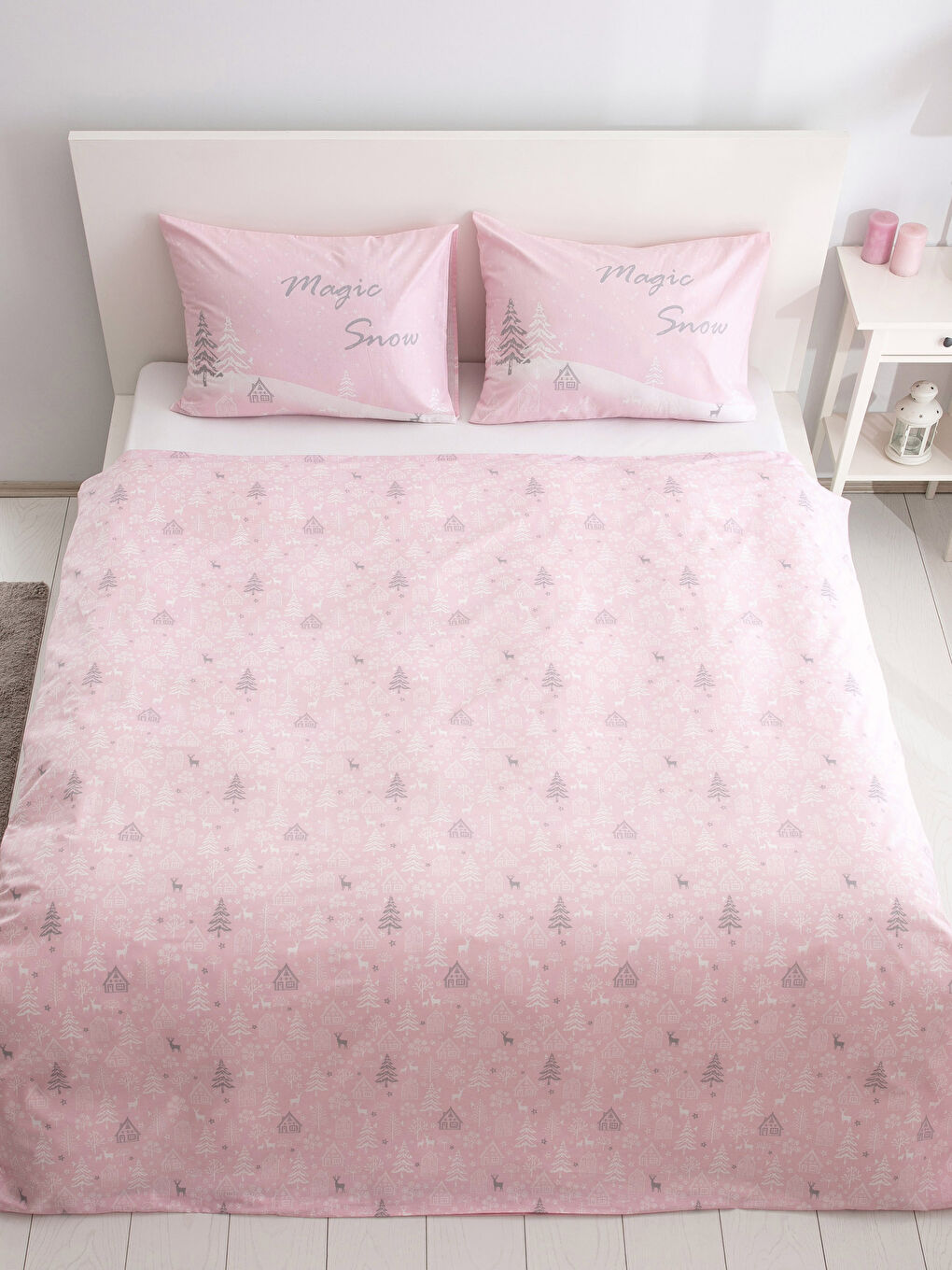 Pembe Baskılı Çift Kişilik Nevresim Seti-1