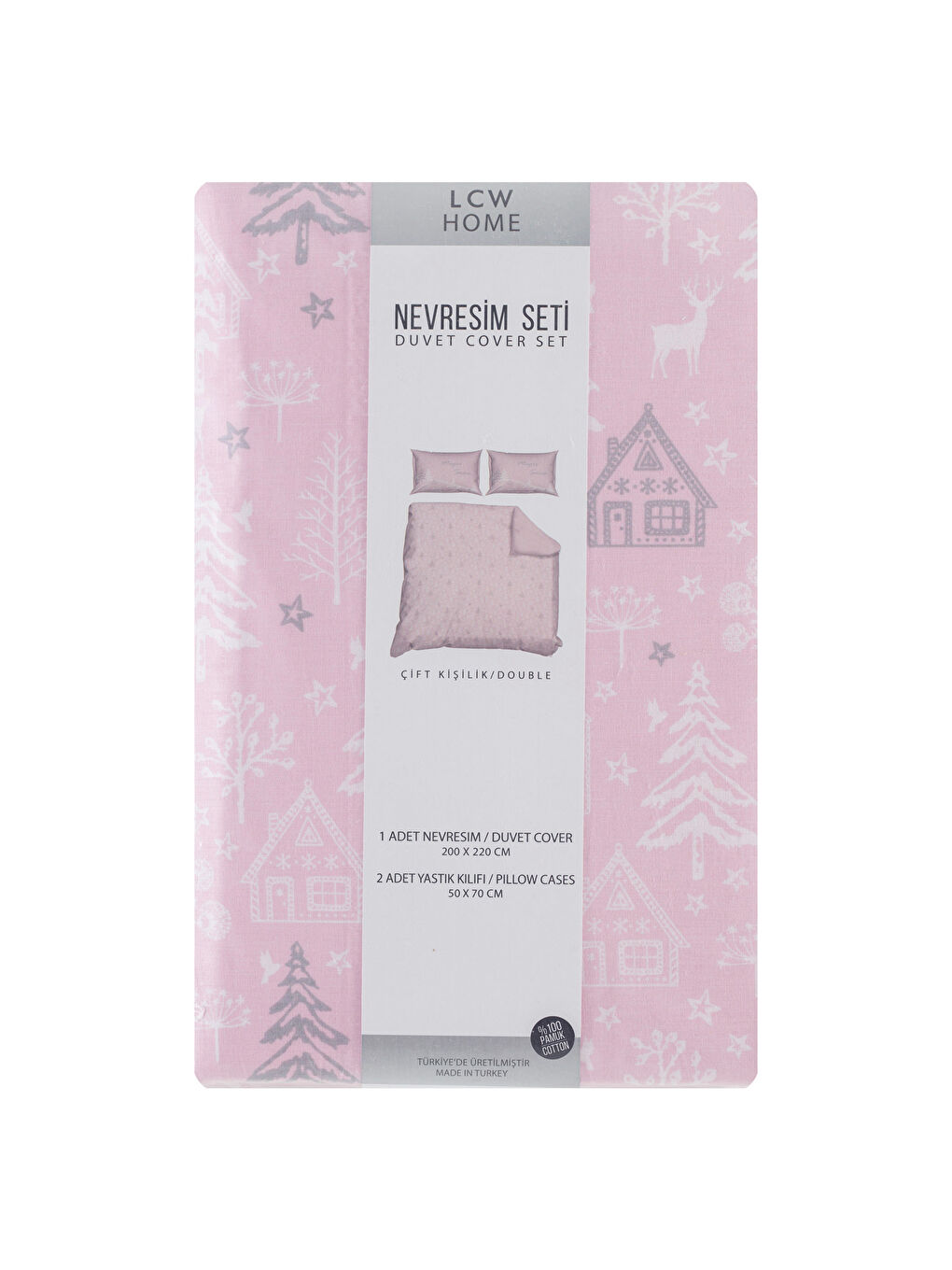 Pembe Baskılı Çift Kişilik Nevresim Seti-4
