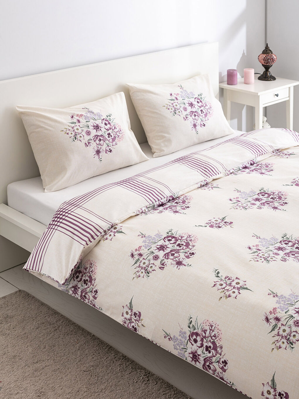 Mor Baskılı Çift Kişilik Nevresim Seti