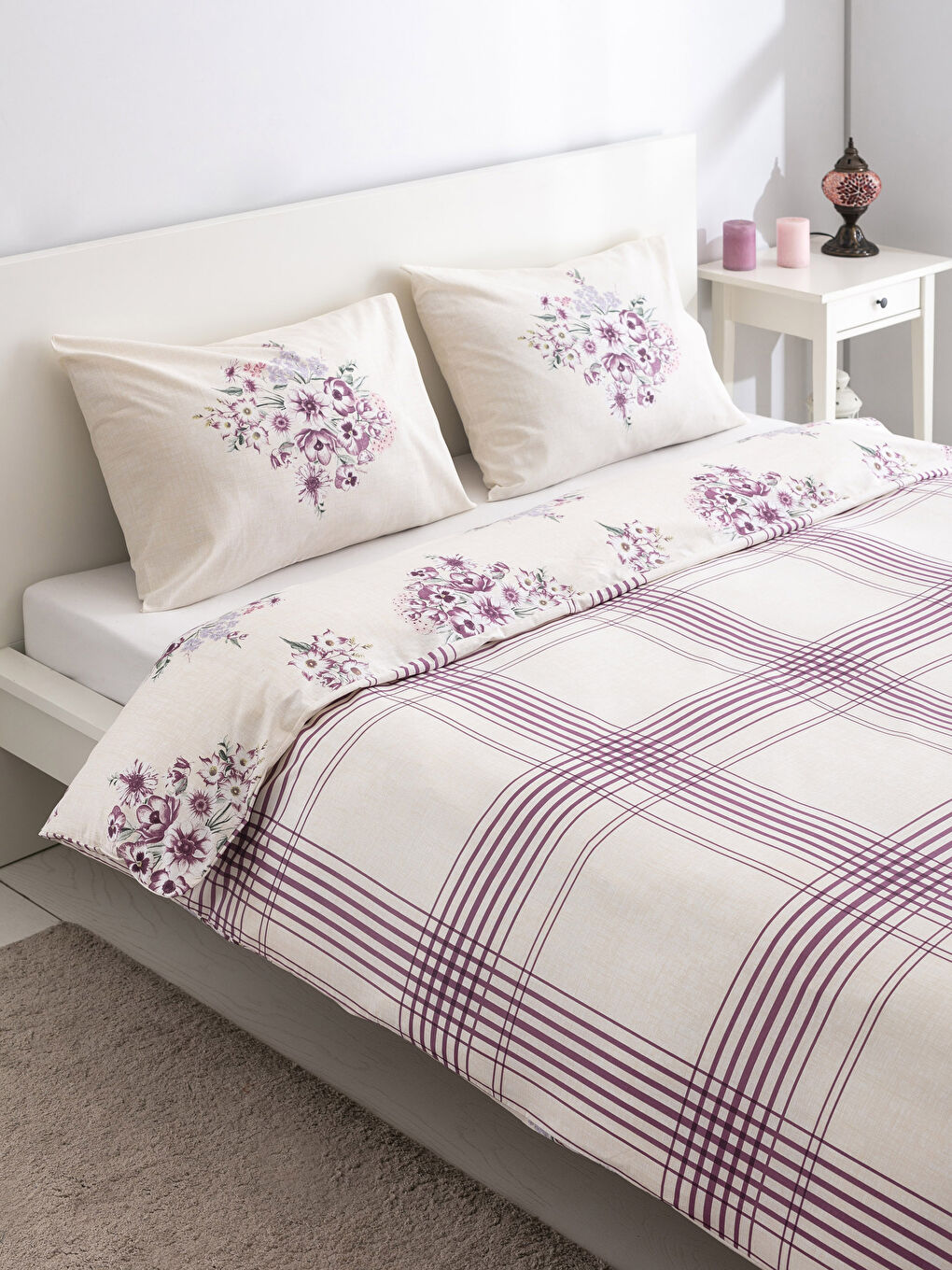Mor Baskılı Çift Kişilik Nevresim Seti-1