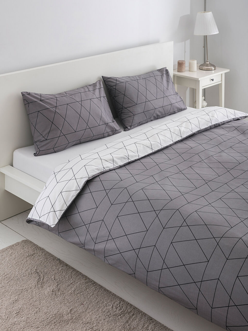 Antrasit Baskılı Çift Kişilik Nevresim Seti