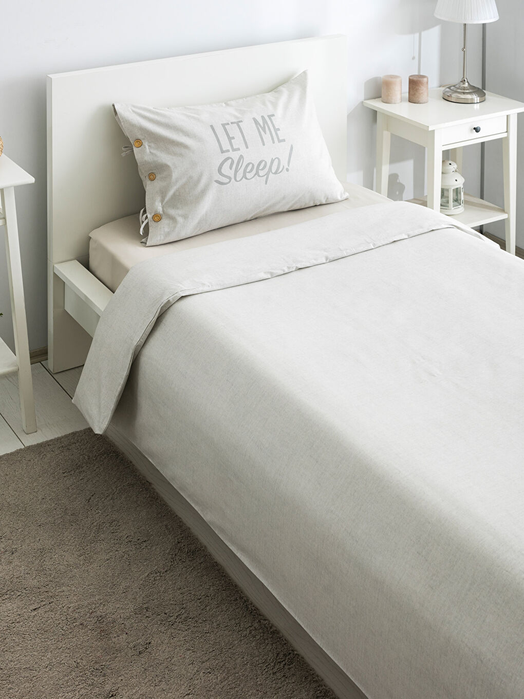 Bej Baskılı Tek Kişilik Nevresim Takımı