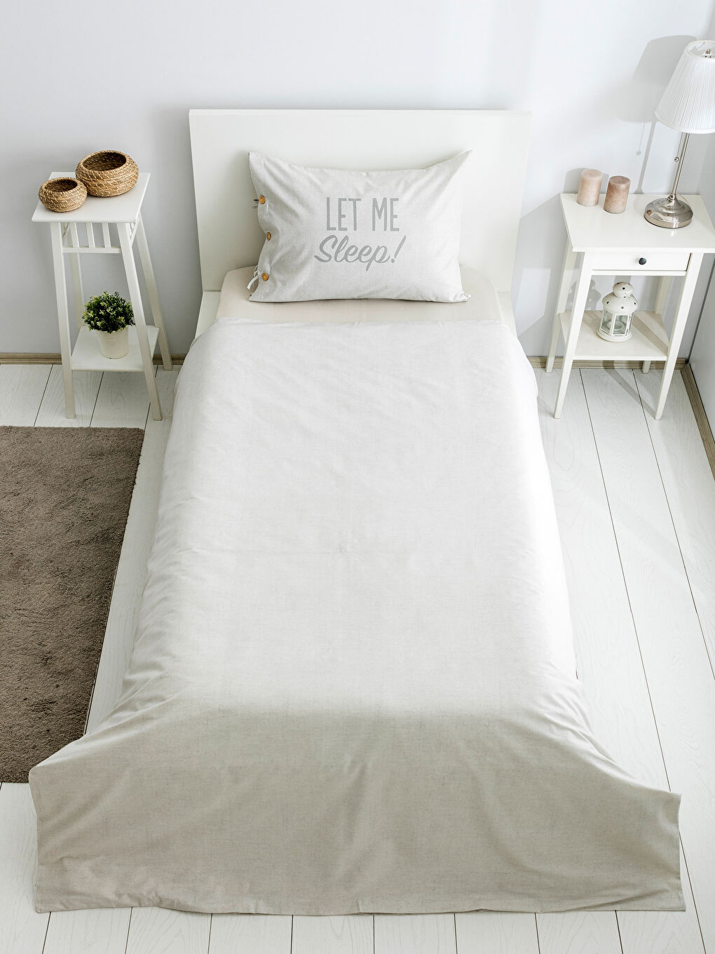 Bej Baskılı Tek Kişilik Nevresim Takımı-1