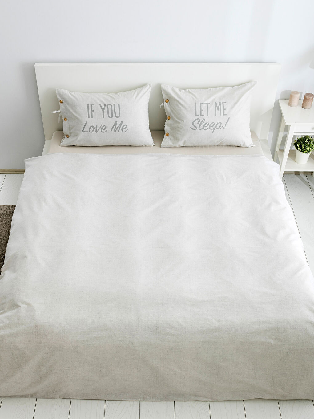 Bej Baskılı Çift Kişilik Nevresim Takımı-1