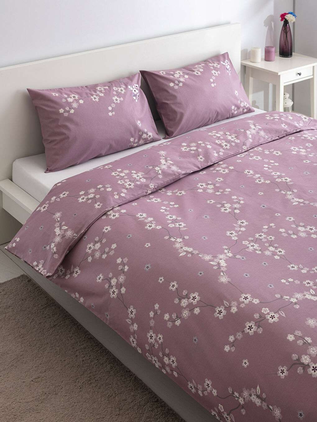 Mor Baskılı Çift Kişilik Nevresim Seti