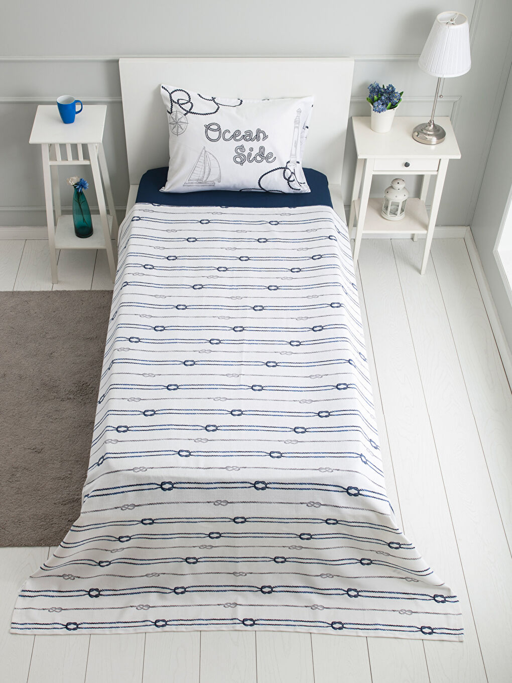 Lacivert Baskılı Tek Kişilik Pike-1