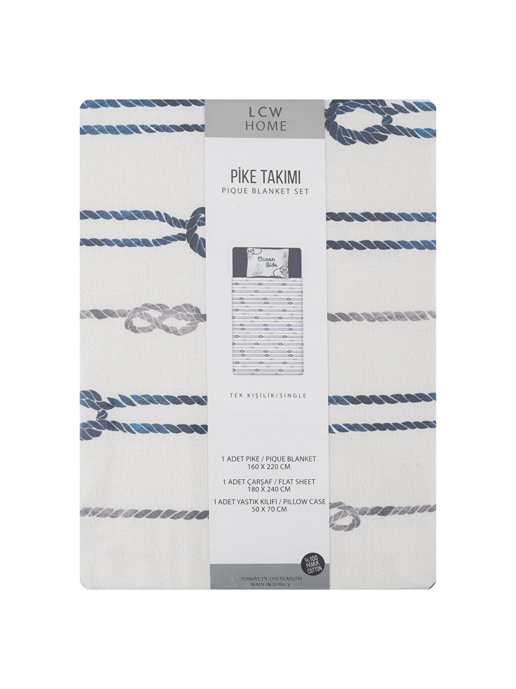 Lacivert Baskılı Tek Kişilik Pike-4