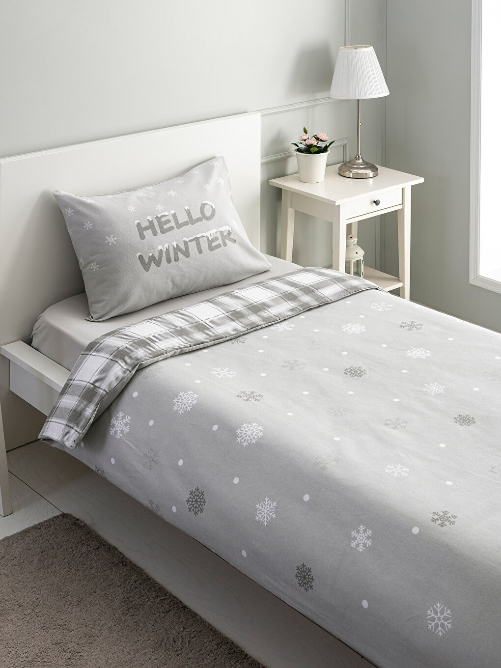 طقم غطاء لحاف مفرد كامل رمادى