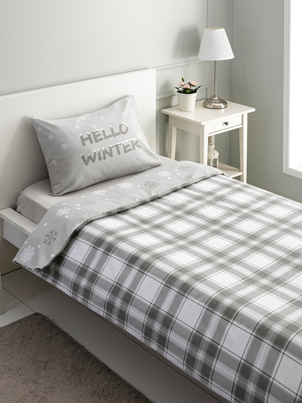 طقم غطاء لحاف مفرد كامل رمادى-1