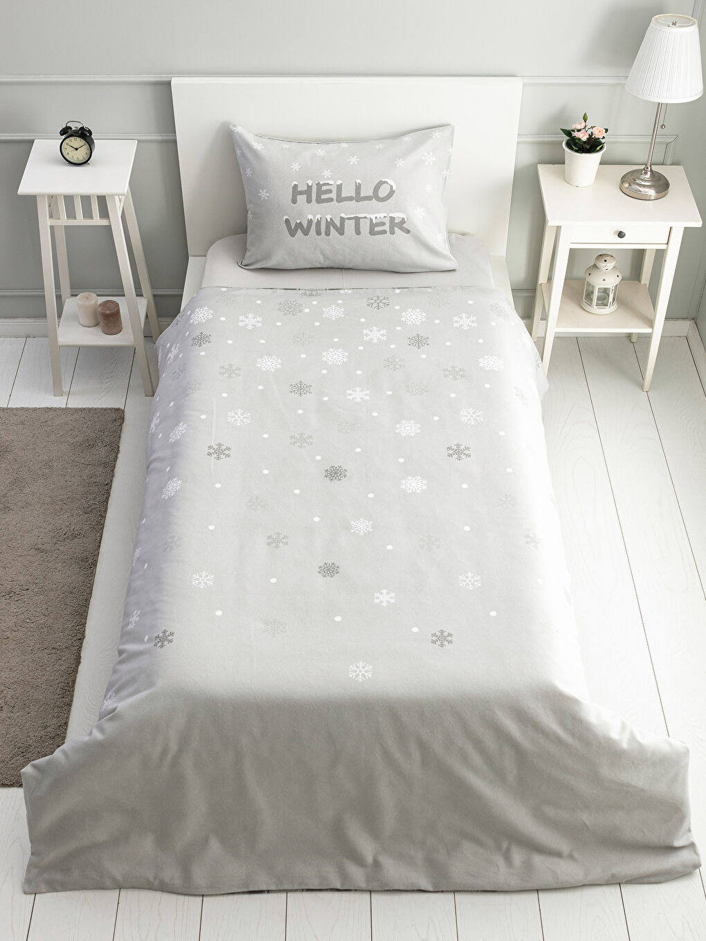 طقم غطاء لحاف مفرد كامل رمادى-2