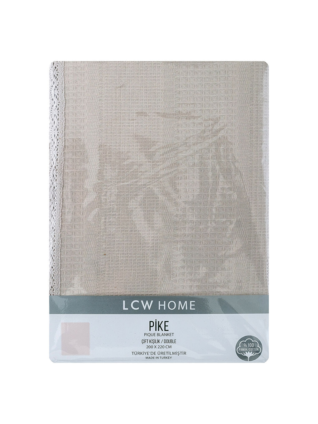 Bej Çift Kişilik Dantelli Pike-3