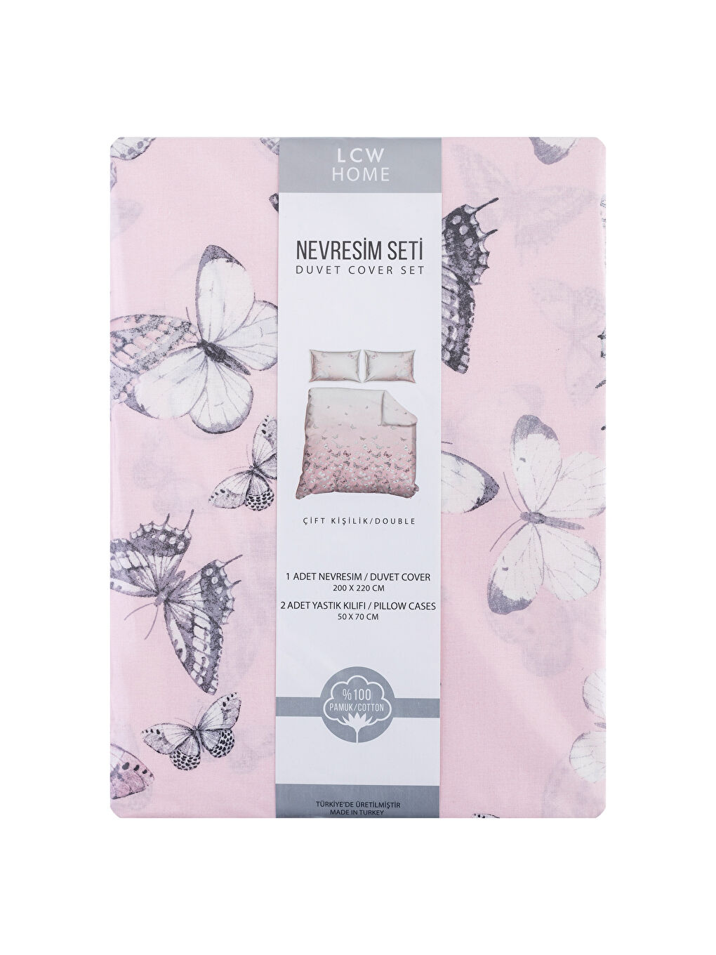 Orta Pembe Baskılı Çift Kişilik Nevresim Seti-4