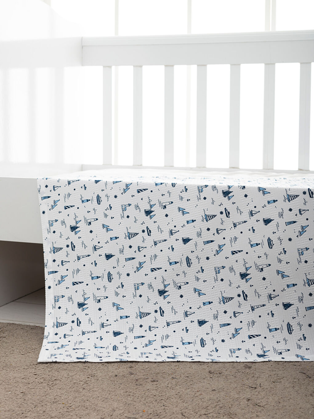 Mavi Baskılı Pamuklu Erkek Bebek Pike