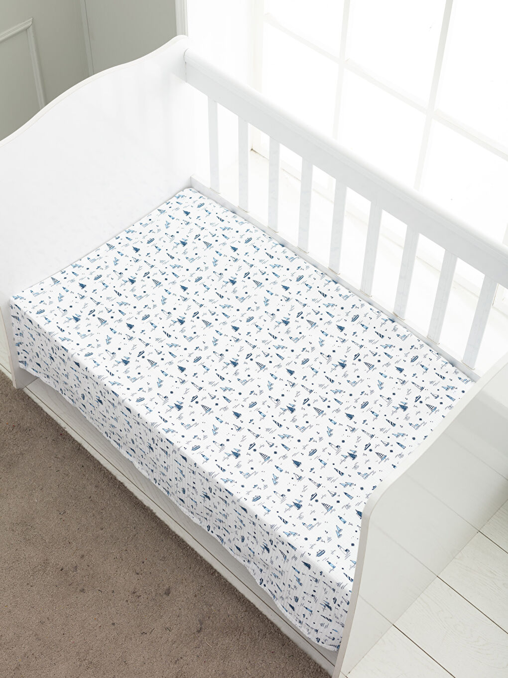 Mavi Baskılı Pamuklu Erkek Bebek Pike-1