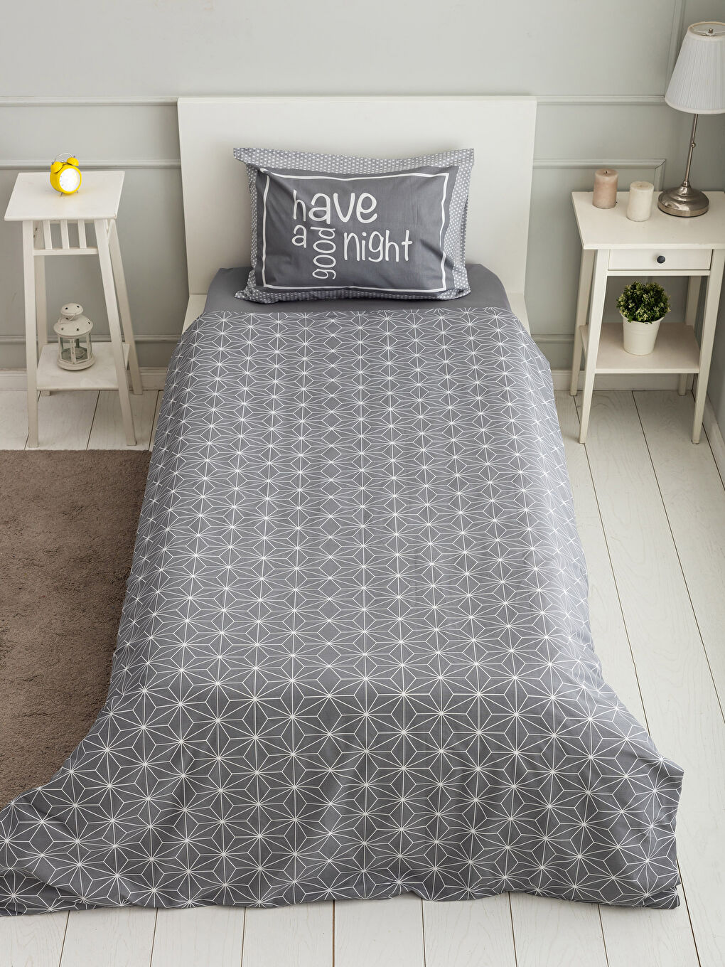 Gri Baskılı Tek Kişilik Nevresim Takımı-2